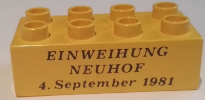 Lego Duplo, Brick 2 x 4 with Einweihung Neuhof 4. September 1981 Pattern