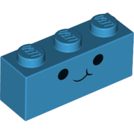 Lego Brick 1 x 3 with Face, Smile, Black Eyes print / Dark Azure
