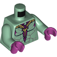 Lego Torso Armor, Muscles with Gold and Magenta Print (Vision), Sand Green Arms, Magenta Hands / Sand Green