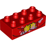 Duplo Brick 2 x 4 with Arms, Hands, Ice Cream Stains / Red