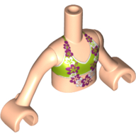 Lego Minidoll Torso Girl with Lime Bikini Top with Magenta and White Lei Print, Light Nougat Arms with Hands / Light Nougat