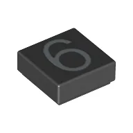 Tile 1 x 1 with Silver Number 6 Print / Black
