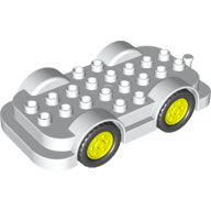 Lego Duplo Car Base 4 x 8 with Four Black Wheels and Vibrant Yellow Hubs / White