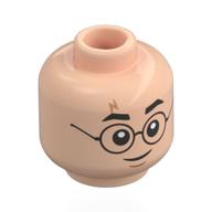 Lego Minifig Head Gregory Goyle / Harry Potter, Black Eyebrows, Black Glasses, Smile, Lightning Bolt Scar / Reddish Brown Eyebrows, Worried / Light Nougat