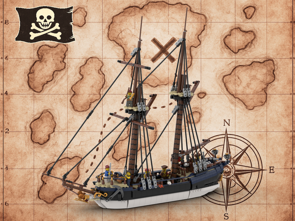 Lego ⚔️ THE "GLADIATOR" - Epic Caribbean Smugglers Schooner | 8 Cannons, Full Interior, Magnetic Compass, removable hatch and deck