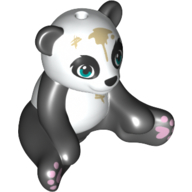 Lego Animal, Panda Sitting with White Head and Belly and Dark Turquoise Eyes, Dirt Stains Print / Black