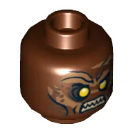 Minifig Head Lurtz, Scowling / Handprint Print / Reddish Brown
