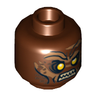 Lego Minifig Head Lurtz, Scowling / Handprint Print / Reddish Brown