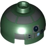 Brick Round 2 x 2 Dome Top, Blocked Open Stud, Bottom Axle Holder with Pearl Dark Gray Astromech Droid Print (R4-P44)