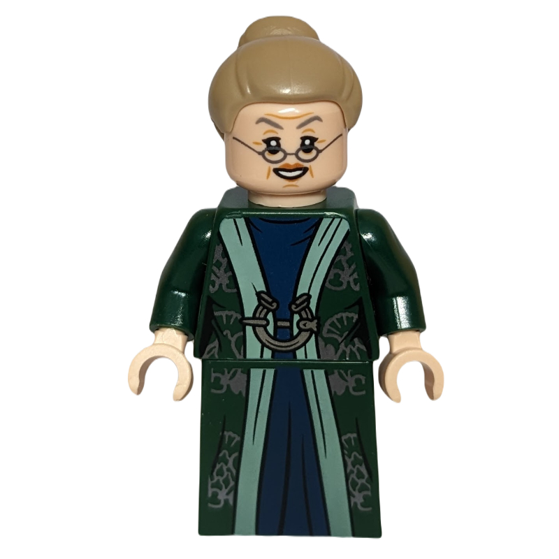 Lego Professor Minerva McGonagall, Dark Green Robes, Dark Tan Hair, Printed Skirt
