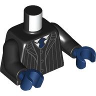 Lego Torso, Suit, Striped Best, Dark Blue Tie, White Shirt print, Black Arms, Dark Blue Hands / Black