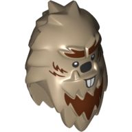 Lego Minifig Head Special, Yeti with Shaggy Hair and Reddish Brown Fur and Beaver Teeth Print / Dark Tan