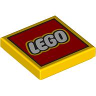 Lego Tile 2 x 2 with LEGO Logo Type 2 Print / Yellow