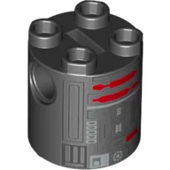 Brick Round 2 x 2 x 2 Robot Body with Silver and Dark Red Astromech Droid Print (U5-GG)