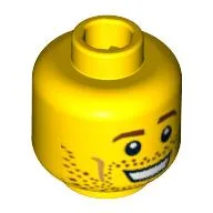 Minifig Head Soccer Player, Brown Eyebrows, Open Mouth Smile, Stubble, White Pupils Print [Blocked Open Stud] / Yellow