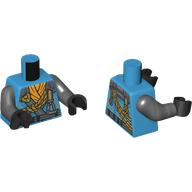 Lego Torso, Ninja Robes, Silver Belt, trim, Olive Green Ropes, Yellow Belt print Pearl Titanium Arms, Black Hands / Dark Azure