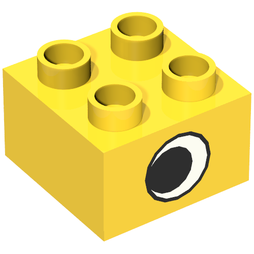Lego Duplo Brick 2 x 2 with Eye without White Spot Print, on One Side / Yellow