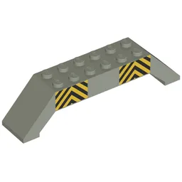 Brick Sloped 45° 10 x 2 x 2 Double with Black and Yellow Stripes Print / Light Gray