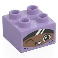 Duplo Brick 2 x 2 with Race Driver, Nougat Face, Black Visor Print