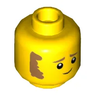 Minifig Head Clemmons, Brown Sideburns and Worried Print / Yellow