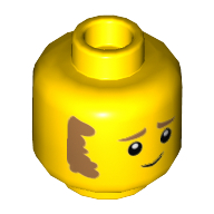 Lego Minifig Head Clemmons, Brown Sideburns and Worried Print / Yellow