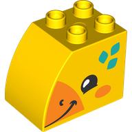Lego Duplo Brick 2 x 3 x 2 with Curved Top and Bright Light Orange and Medium Azure Spots and Giraffe Face Print / Yellow