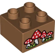 Duplo Brick 2 x 2 with Red Toadstools Print / Medium Nougat