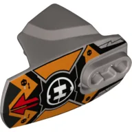 Large Figure Limb Cover, Size 5, Armor with Ball Joint Socket with Red Arrows, Orange Markings, and Hero Factory Logo Print / Flat Silver