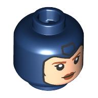 Lego Minifig Head Jean Grey, Light Nougat Face, Nougat Eyebrows, Lops, Neutral/Scowl Print / Dark Blue