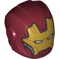Lego Helmet with Armor Plates and Ear Protectors with Gold Mask with White Eye Slits Print (Iron Man) / Dark Red