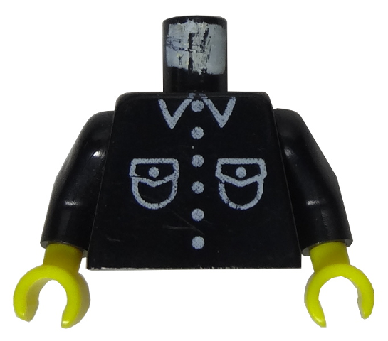 Lego Torso Shirt with White Pockets, Buttons, and Collar Pattern / Black Arms / Yellow Hands