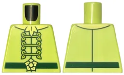 Torso Jacket with Lime Leaf Fasteners, Dark Green Belt with Bright Light Yellow Flower, Ascot Pattern / Yellowish Green