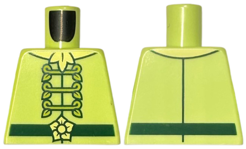 Lego Torso Jacket with Lime Leaf Fasteners, Dark Green Belt with Bright Light Yellow Flower, Ascot Pattern