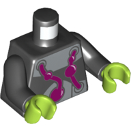 Lego Torso Armor, Magenta Tubes and Silver Plates Print (Brainiac), Black Arms, Lime Hands / Black