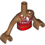 Lego Minidoll Torso Girl with Dark Red Halter Top with 1 Strap and White Accents - Necklace - Belt Dual Side Print - Medium Nougat Arms with Hands - Moana / Medium Nougat