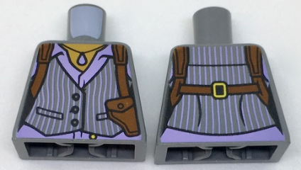 Lego Torso Female Vest with White Pinstripes, Lavender Shirt and Reddish Brown Shoulder Holster Pattern
