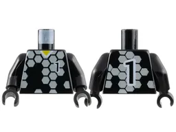Torso Soccer Uniform Shirt with Light Gray Hexagons, Number 1, Yellow Neck Pattern / Black Arms / Black Hands