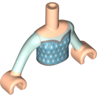 Lego Minidoll Torso Girl, Light Aqua Arms, Medium Blue Dress with White Decorations and silver lining with Light Nougat Hands / Light Nougat