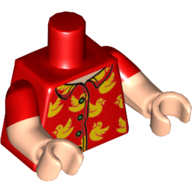 Lego Torso, Dual Molded Arms, Shirt with Buttons, Yellow Birds Print, Red Sleeves Pattern, Light Nougat Arms and Hands / Red