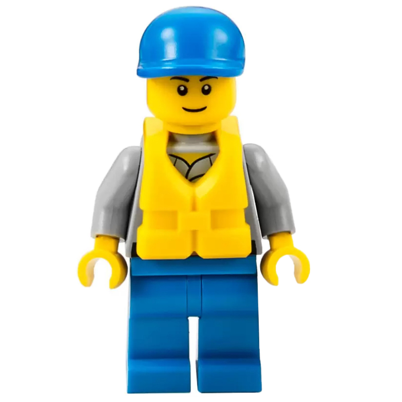 Lego Coast Guard, Light Bluish Gray Shirt with Badge, Blue Cap, Yellow Life Vest