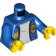 Lego Torso Jacket, Open with Zipper and White Undershirt Print, Blue Arms, Yellow Hands / Blue