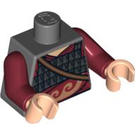 Lego Torso Silver Scale Mail, Sash with Swirly Print, Strap Over Shoulder Print, Dark Red Arms, Light Nougat Hands / Dark Bluish Gray