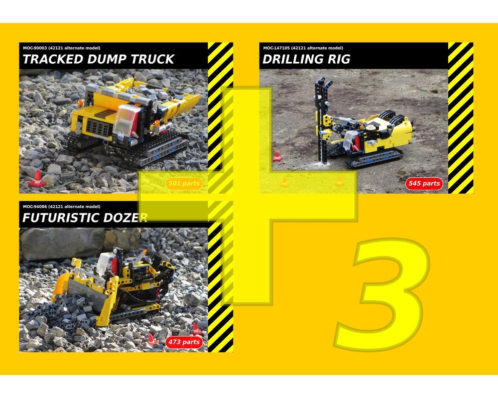 Lego 42121 alternates - Tracked Dump Truck, Futuristic Dozer and Drilling Rig