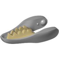 Lego Animal Body Part, Dinosaur, Raptor / Dilophosaurus Lower Jaw with Tan Teeth Print / Light Bluish Gray