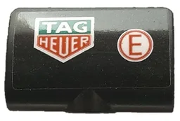 Technic, Panel Curved 2 x 3 x 1 with Tag Heuer Logo and Red Capital Letter E in White Circle Pattern Model Left Side (Sticker) - Set 42137