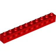 Technic Brick 1 x 10 [9 Pin Holes] / Red