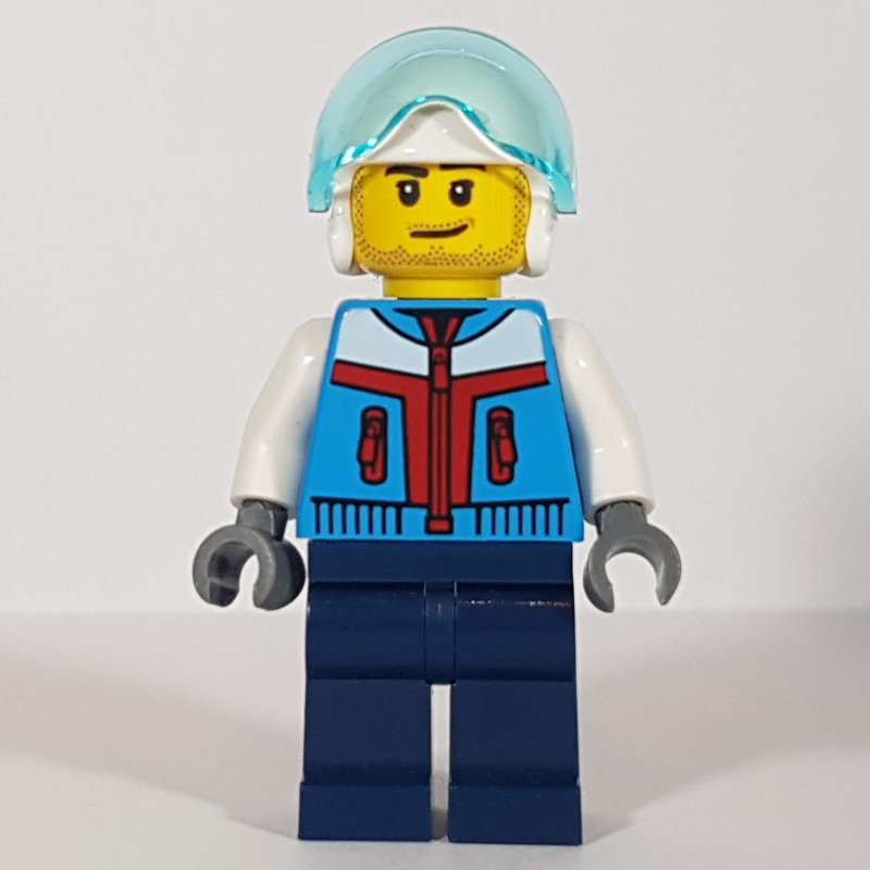 Lego Pilot, Dark Azure Jacket, Dark Blue Legs, White Helmet