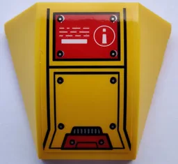 Wedge 4 x 3 Triple Curved No Studs with White Exclamation Mark in Circle, Red and Yellow Hull Plates and Rivets Pattern (Sticker) - Set 80012
