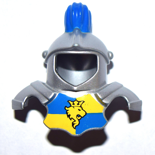 Lego Duplo Armor with Blue Top Feather and Blue and Yellow Breastplate with Lion and Crown Print / Metallic Silver