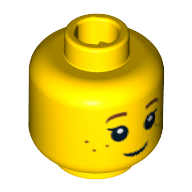 Lego Minifig Head Grandma Visitor, Eyelashes, Brown Eyebrows, Freckles Print [Blocked Open Stud] / Yellow